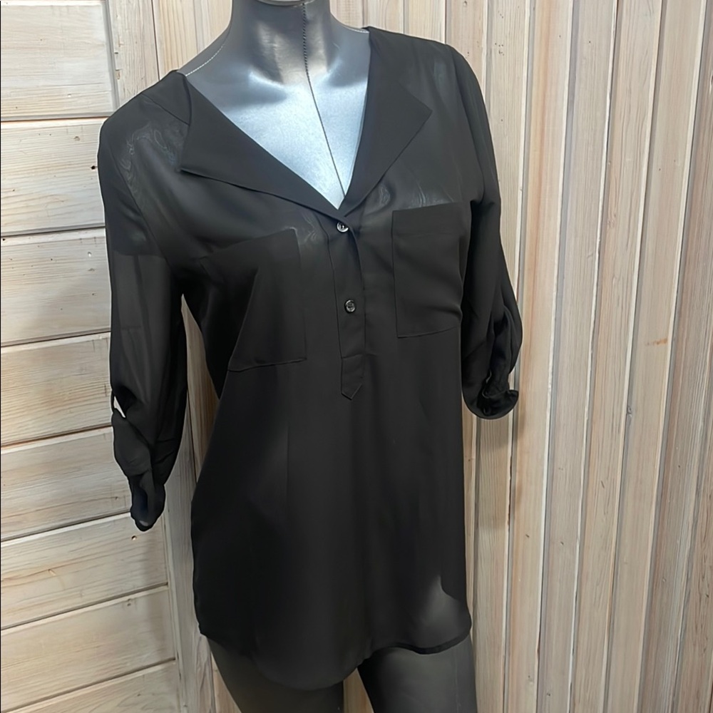 Maurices Black Buttoned Notched Collar Blouse